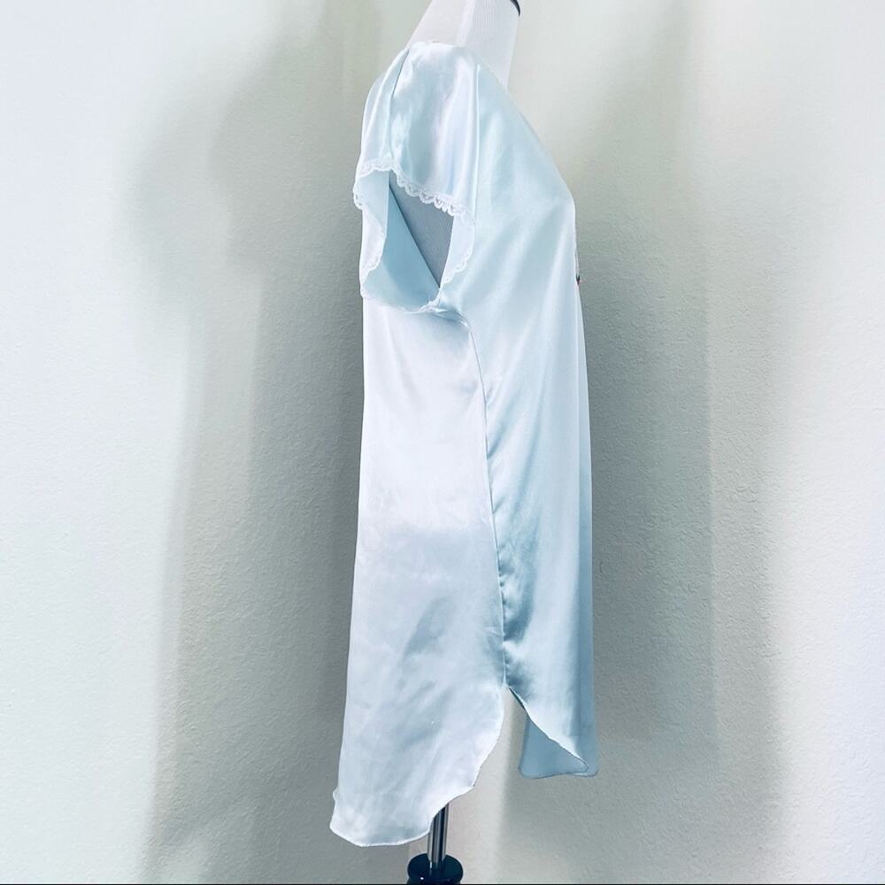 Vintage Nightgown Satin Sheer Lace  Light Blue Satin Slip Dress Silky Lingerie - Picture 3 of 16